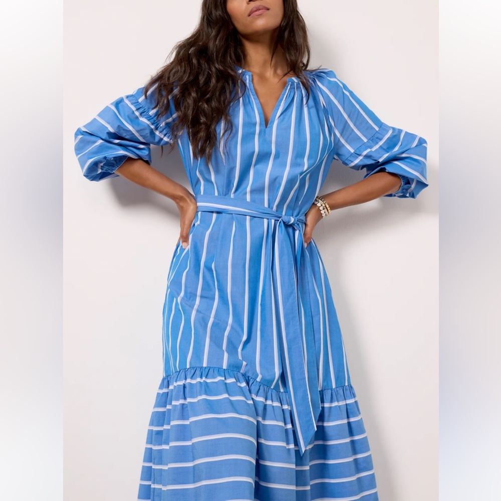 Rails Vittoria Dress XS Blue Stripe Puff Sleeve Belted Vacation Dress - Picture 11 of 11